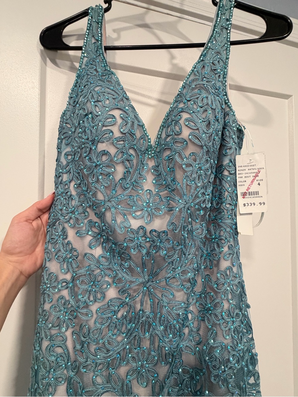 Aqua Beaded Teal Mermaid Dress - Picture 2 of 6
